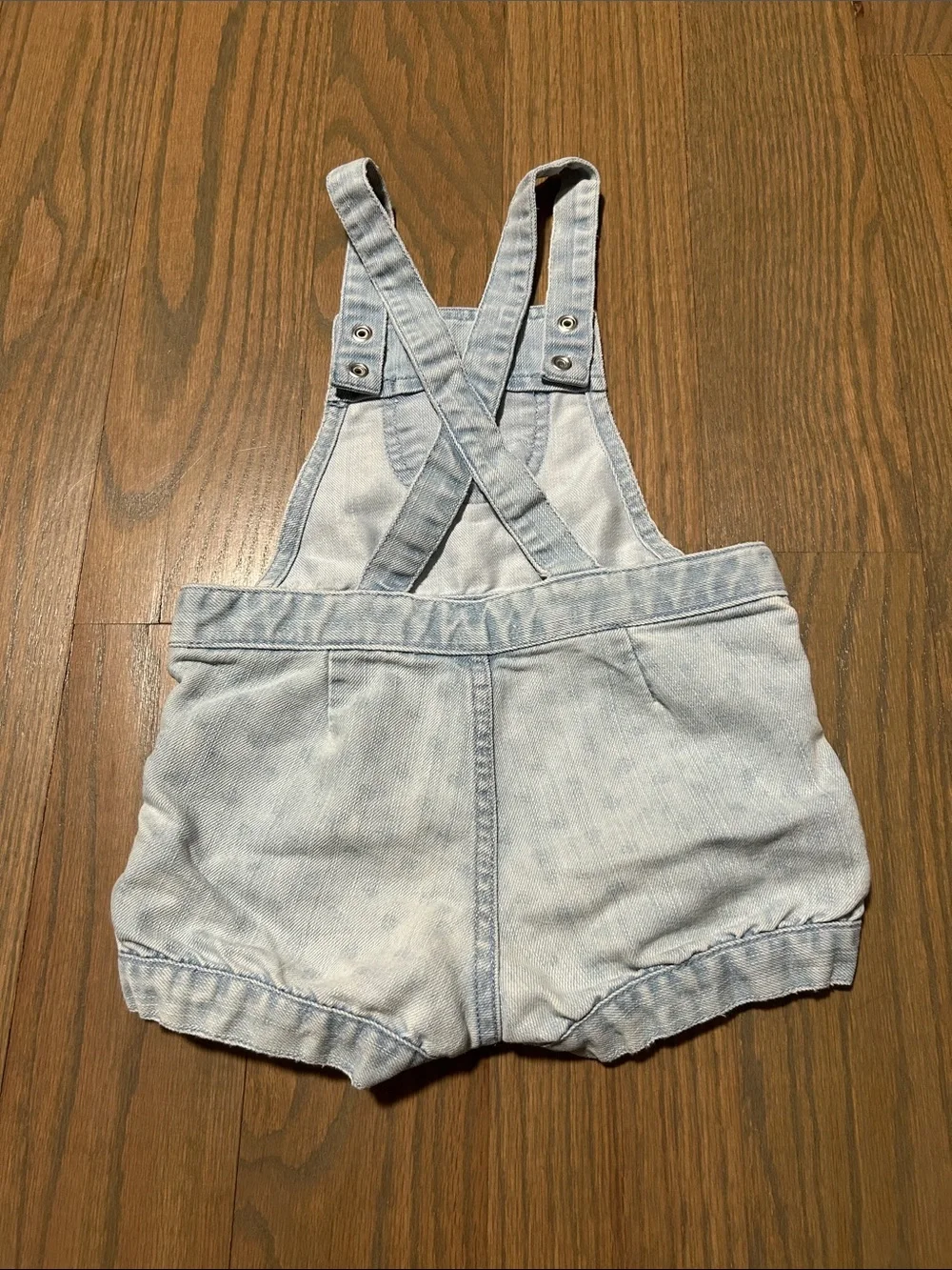 The Children's Place Light Wash Denim Short Overalls with Ruffle Pockets